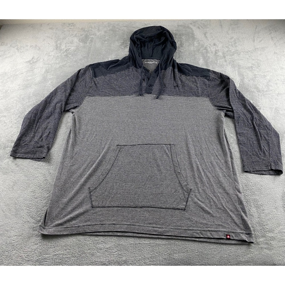 Airwalk Mens 2XL Grey Striped Henley Hoodie Lightweight Kangaroo Pocket Pullover